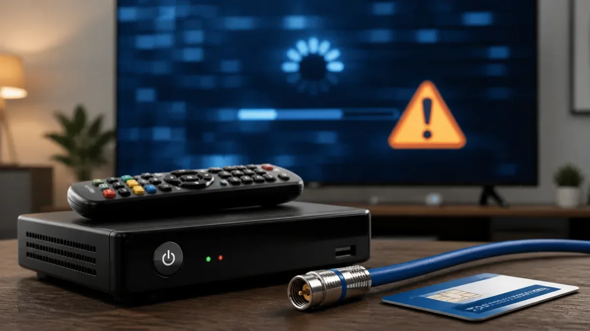 Cable TV set-top box, remote, smart card, and coaxial connector for signal troubleshooting