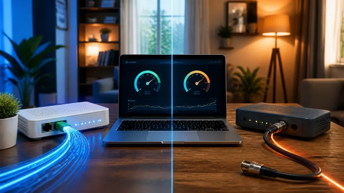 Fiber router and traditional cable modem comparison for internet service in Chitra